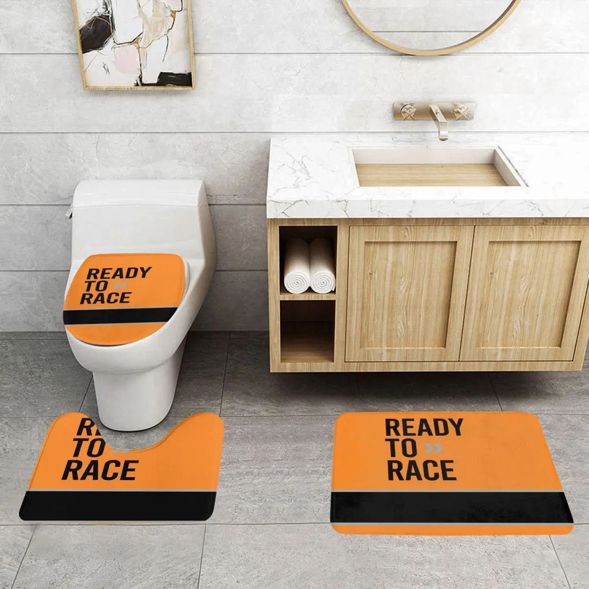 Custom Ready To Run Enduro Cross Motocross Bitumen Bike 3 Piece Bathroom Rugs Non-Slip Absorbent Toilet Bath Mat Set