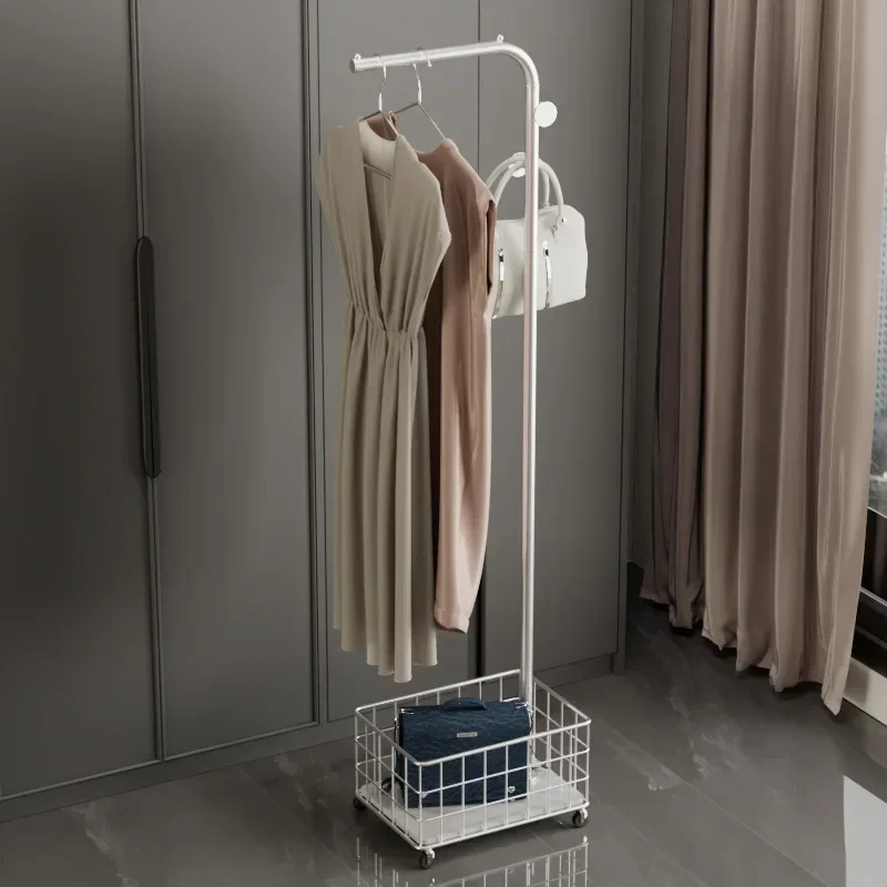 Provincial Space Simple Coat Hanger Bedroom Floor-to-ceiling Hanging Clothes Rack With Wheel  Bedside Storage Rack Furniture