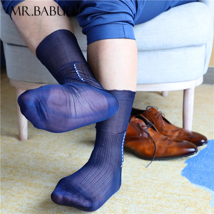 Personality Line Design Male Men Business Formal Dress Socks Middle Tube Elastic Sheer Stocking High Quality Nylon Socks