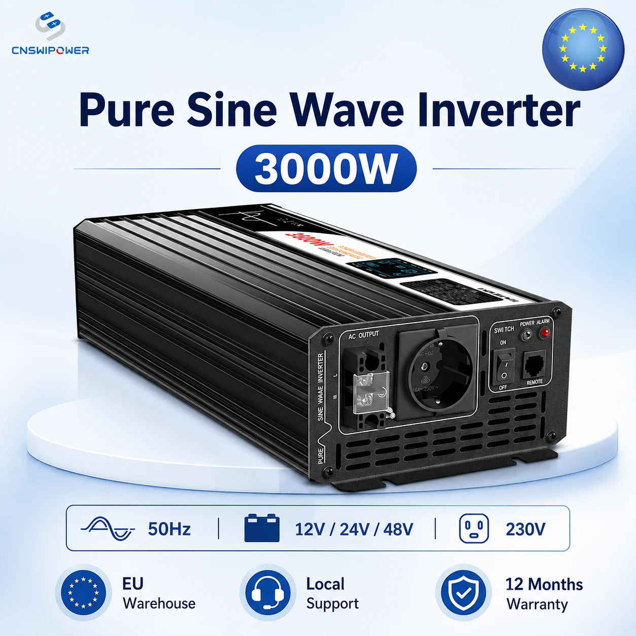 CNSWIPOWER 3000W 12V 24V 48V zu 230V Reiner Sinus-Wechselrichter Ideal für Camping Wohnmobil Zuhause