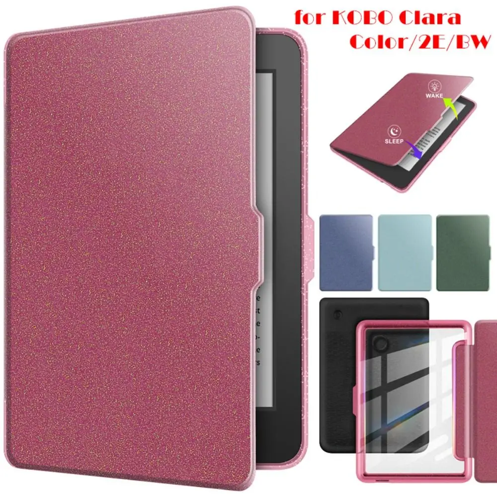 6 inch Protective Case Auto Wake/Sleep Glitter Powder e-Reader Shell Wear Resistant 5th/6th/7th Gen for KOBO Clara Color/2E/BW