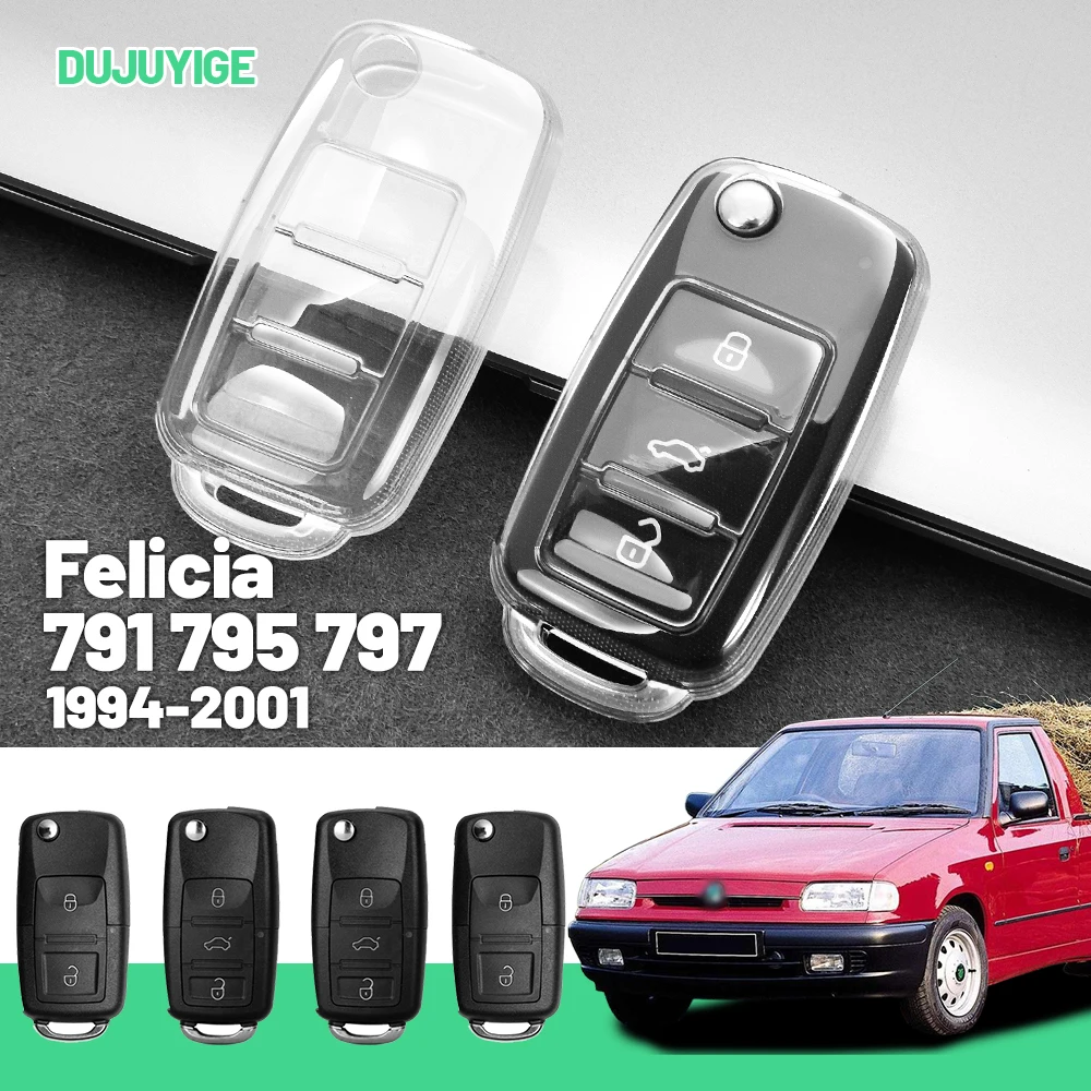 

Прозрачный чехол для автомобильного ключа из ТПУ для Skoda Felicia 791 795 797 1994-2001, защитный чехол для брелока, автоаксессуары 1997 1998 1999