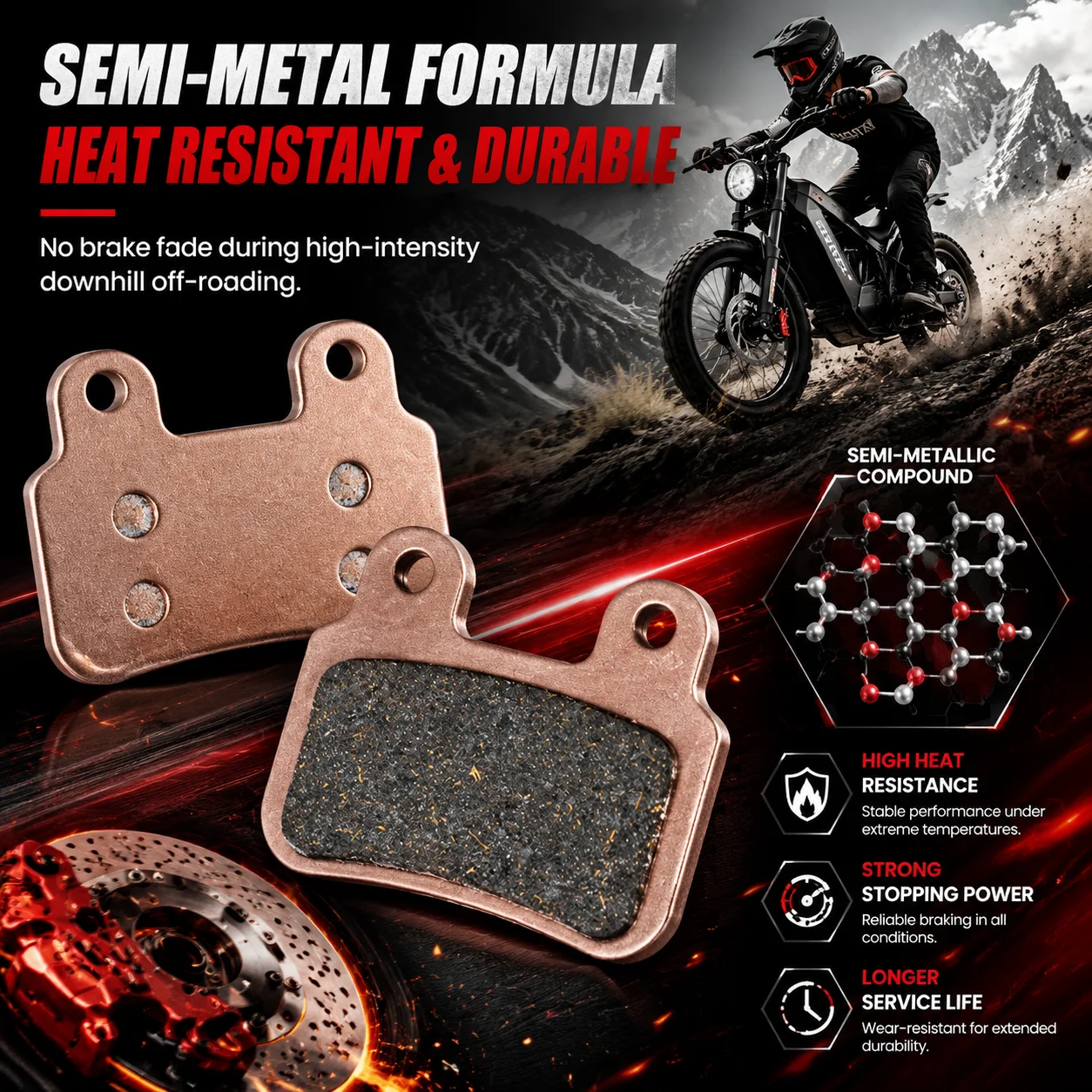 Replacement Brake Pads for Ridstar Q20 Electric Bike Semi-Metallic KTET XD-KL.BS Hydraulic Disc