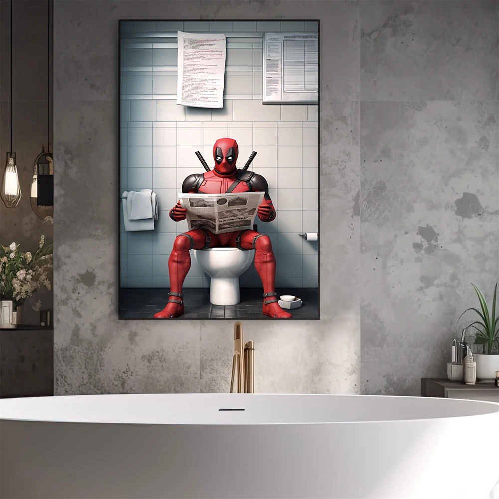 هالك خارقة على المرحاض المشارك الرجل العنكبوت ديزني خارقة يطبع مرحاض ديدبول قماش اللوحة ديكور المرحاض المنزلي