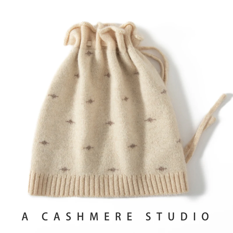 Women's Autumn Winter Cashmere Knitted Hat Neck Warmer Drawstring Warmth Casual Knit Overhead Cap for Cold Weather