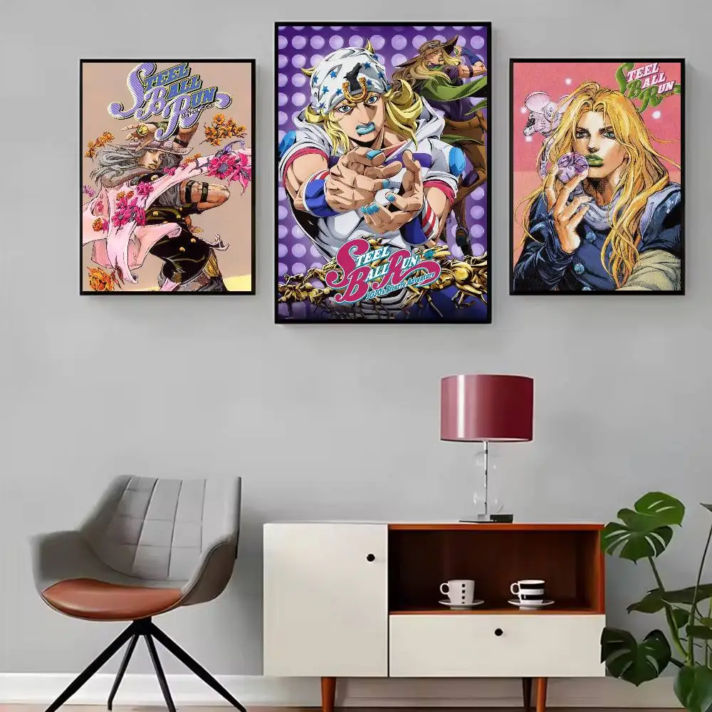 S-STEEL BALL RUN J-JoJoS Bizarre A-Adventure Poster HD Quality Wall Art Retro Posters For Home Room Wall Decor Self Adhesive