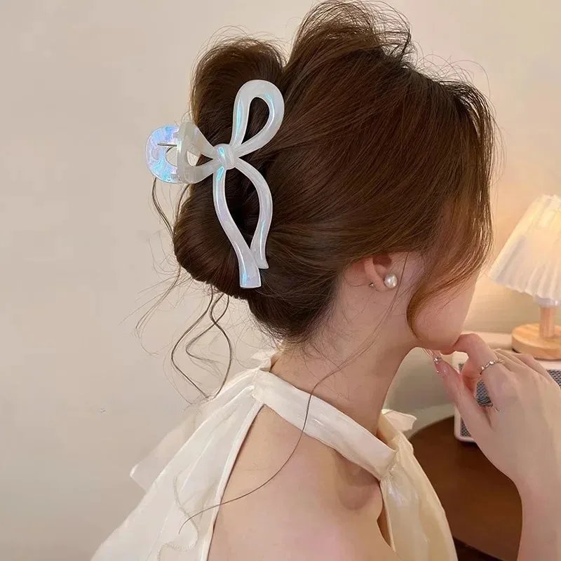 

New Pearlescent Bow Crab Hair Clip For Women Jelly Claw Clips Scissors Shape Clamp Barrette Hairpin Girls Hair Accessories
