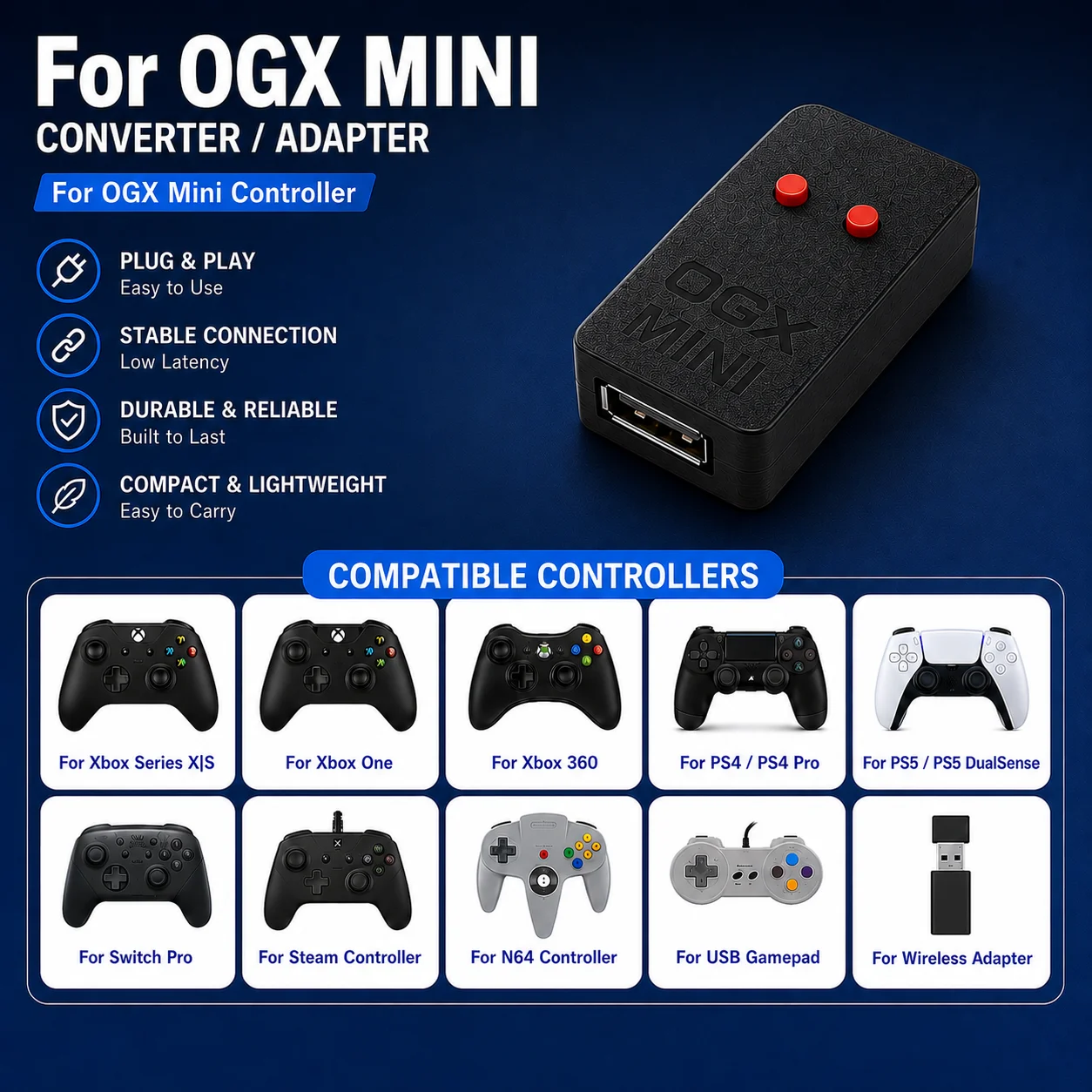Convertidor de Controlador Mini OGX Compatible con Controles de PS3/PC/Switch/Xbox Series
