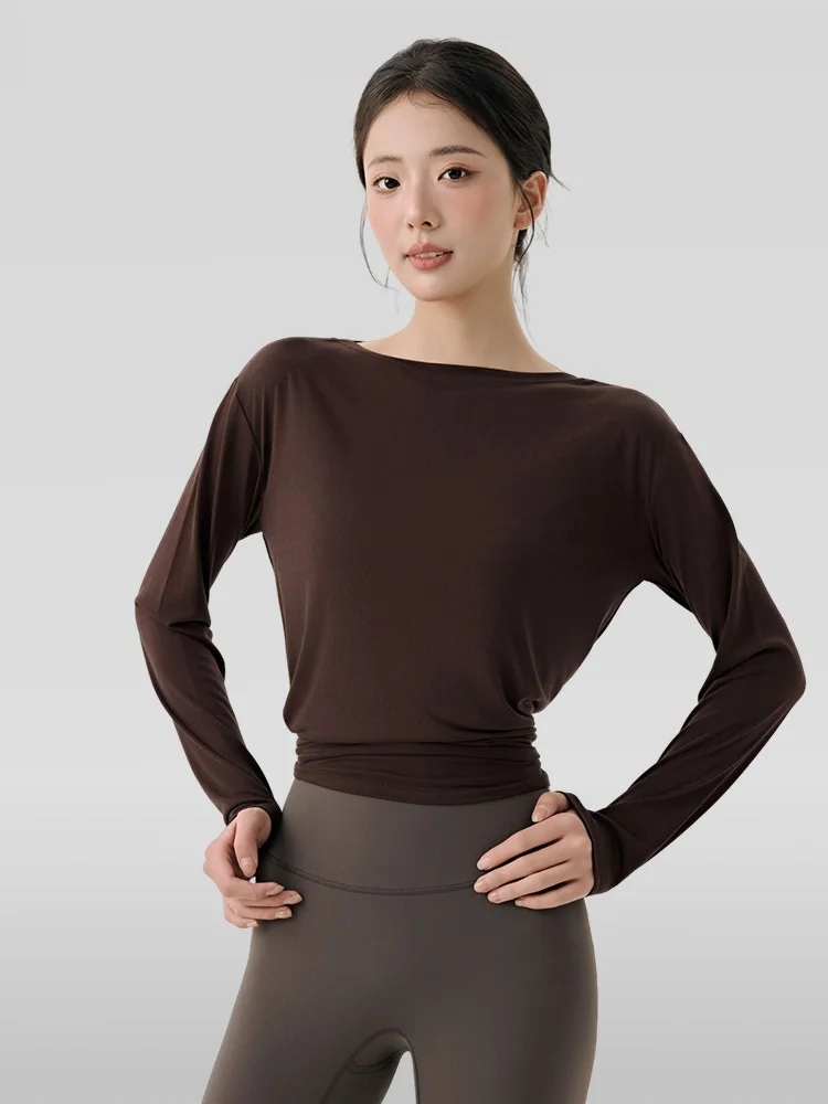 

Modal Yoga Cover-Up Women's Long Sleeve T-shirt Loose Sportswear with Side Slits Breathable Athletic Shirt Yoga Pilates Gym Tee