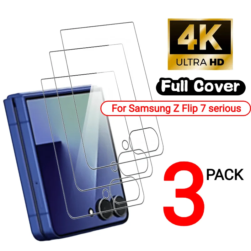 3Pack Tempered Glass Film For Samsung Galaxy Z Flip 7/6/5 Screen Protector，9H Hardness, Full Coverage, True Touch Sensitivity