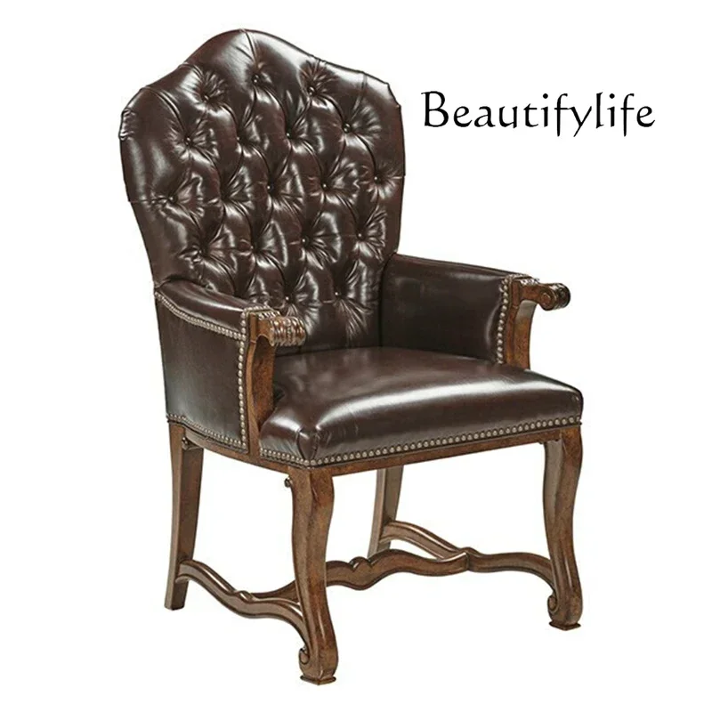 T10 Computer Armchair Leather Casual Simple Soft Bag Club Cafe American Retro Old Solid Wood Chair