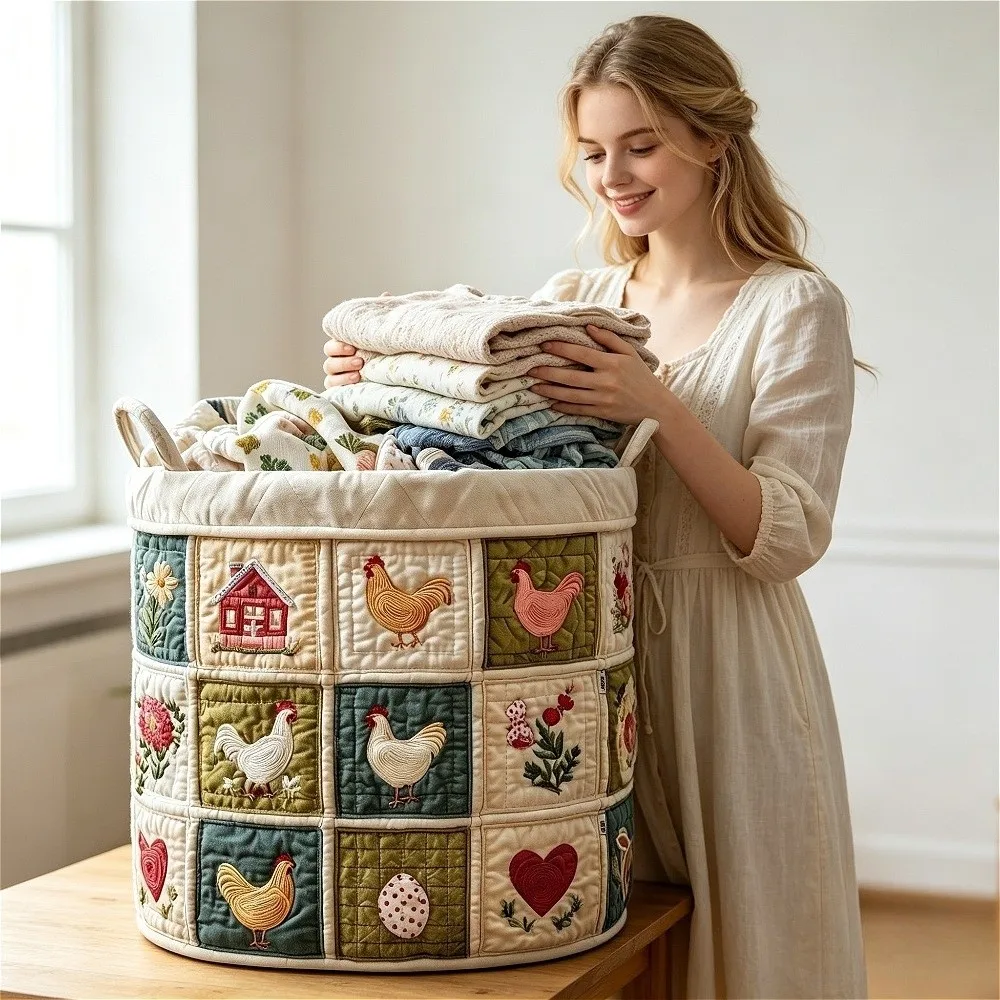 Multi Color Pattern Quilted Laundry Basket Large Capacity Space Saving Clothes Storage Bucket with Handle Folding Organizers