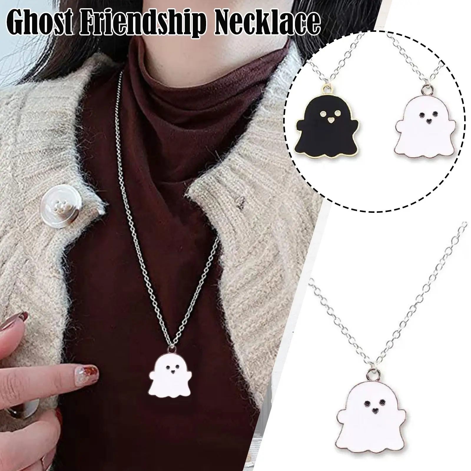 Cute Cartoon Ghost Friendship Couple Pendant Necklaces For Korean Fashion Female Men Best Friend Lovely Women Necklaces Jew N3n1