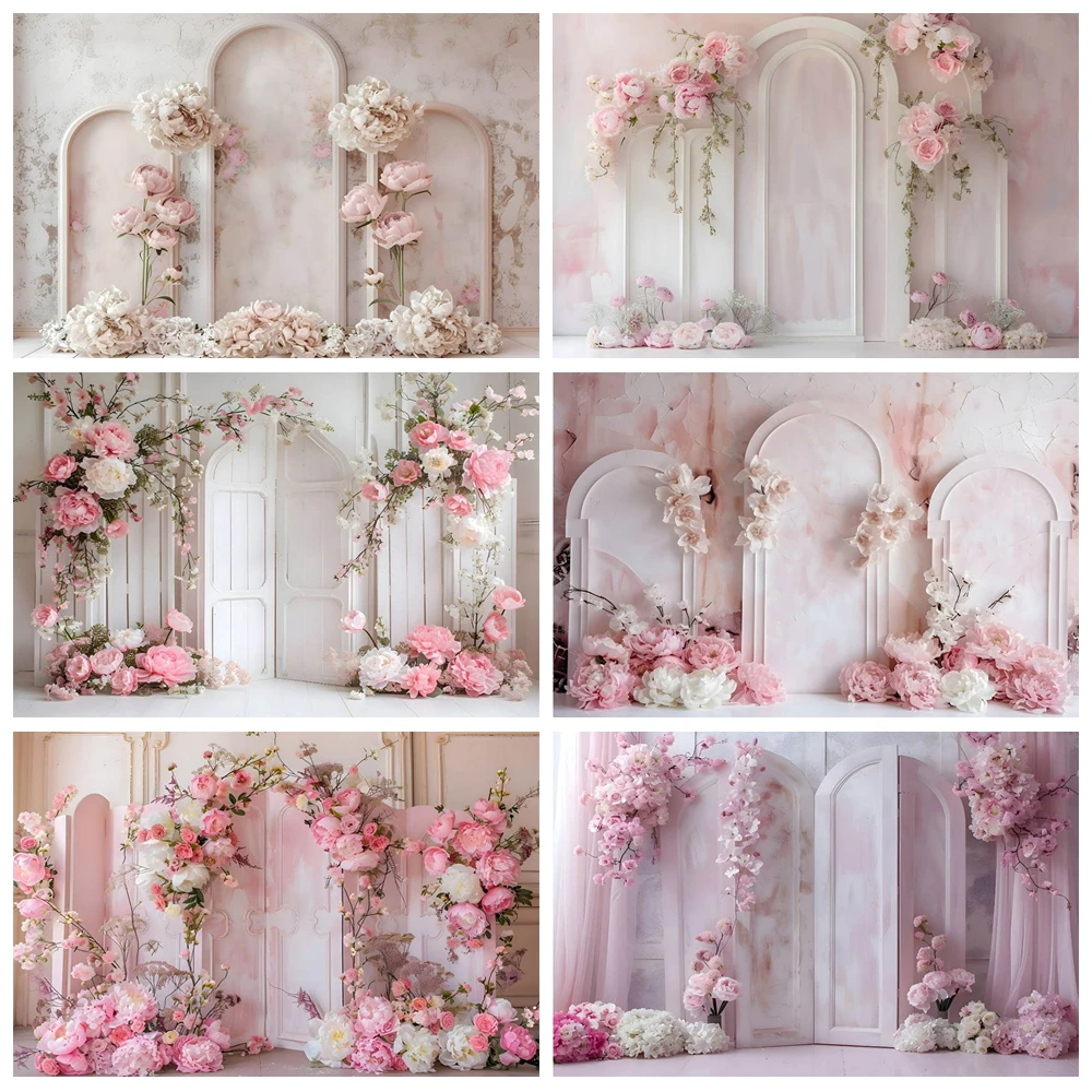 

Pink Wall and Mirror Windows Backdrop Kids Baby Cake Smash Photography Props Child Girls Adult Floral Studio Backgrounds