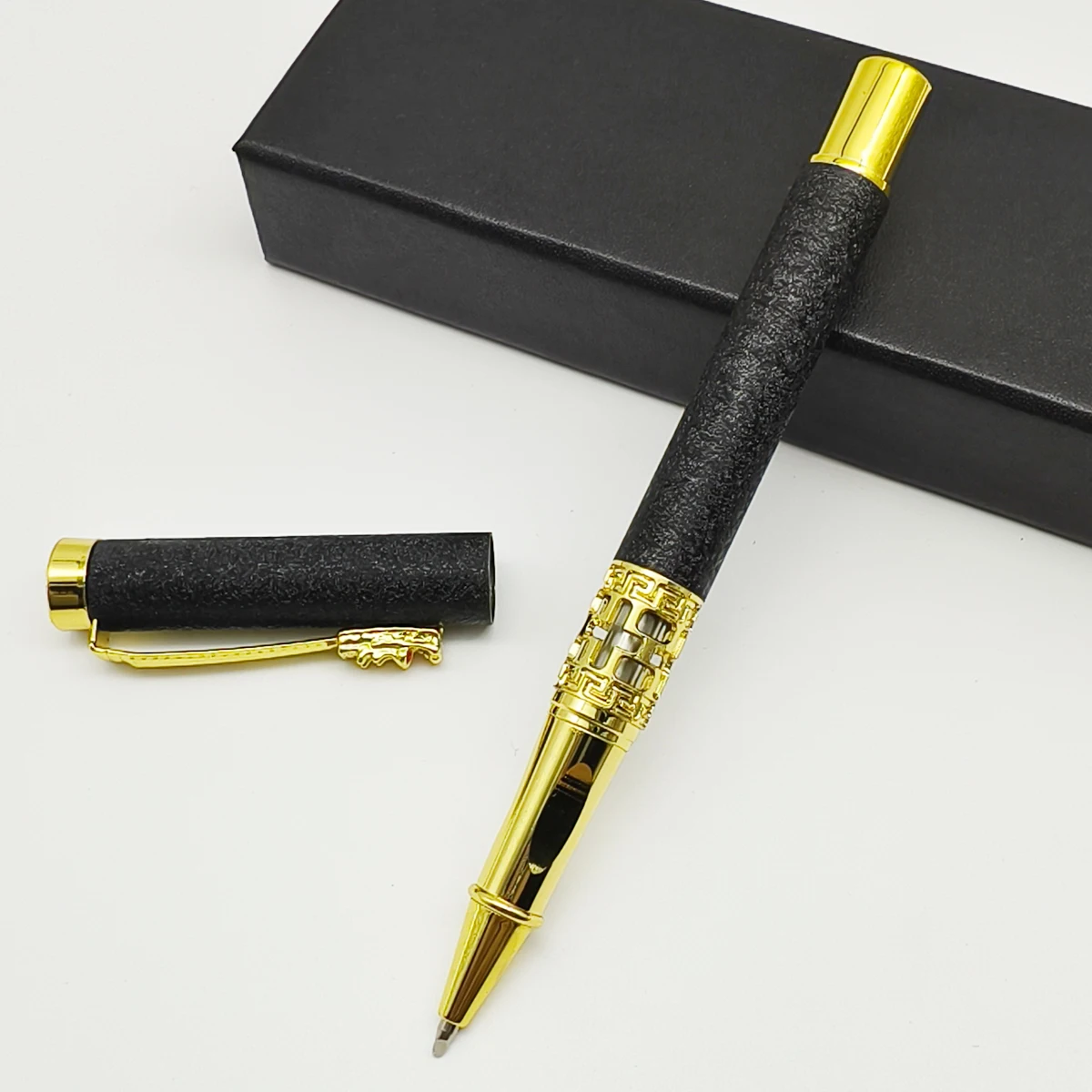 Customize Name Logo Text Dragon Pen Clip Hollowed Out Business Ballpoint Pen Set Personalized Signature Pens Gift Box
