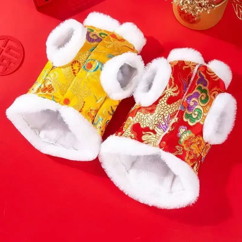 Pet Cat and Dog Clothes Winter New Year Northeast Large Flower Coat Corgi Teddy Bichon Pomeranian Cat Cotton Coat