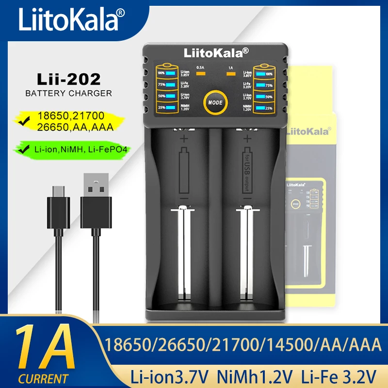 Liitokala 18650 charger Lii-100 202 402 1.2 V / 3.2 V / 3.7 V  18650/26650/18350/16340/18500/AA/AAA NiMH lithium battery charger