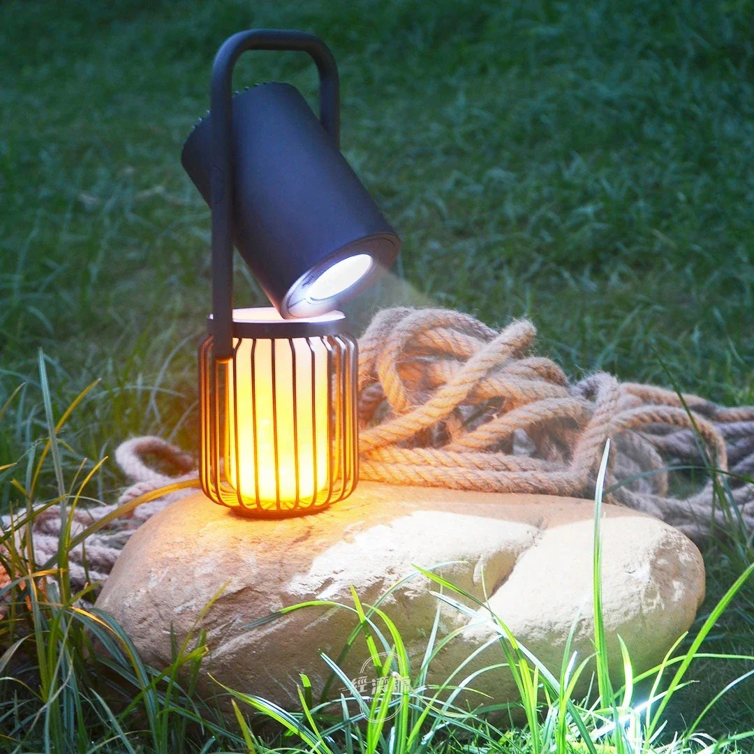 Best Selling Multifunctional Portable Camp Light Outdoor Speaker Spot Torch Flashlight Flame Ambient Light 8000mAh Power Bank