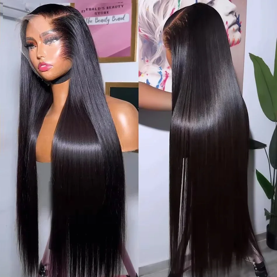 100% Human Hair Straight 360 Full Lace Frontal Wig 32 36 38Inch For Women 13x4 HD Lace Front Remy Human Hair Wig Preplucked