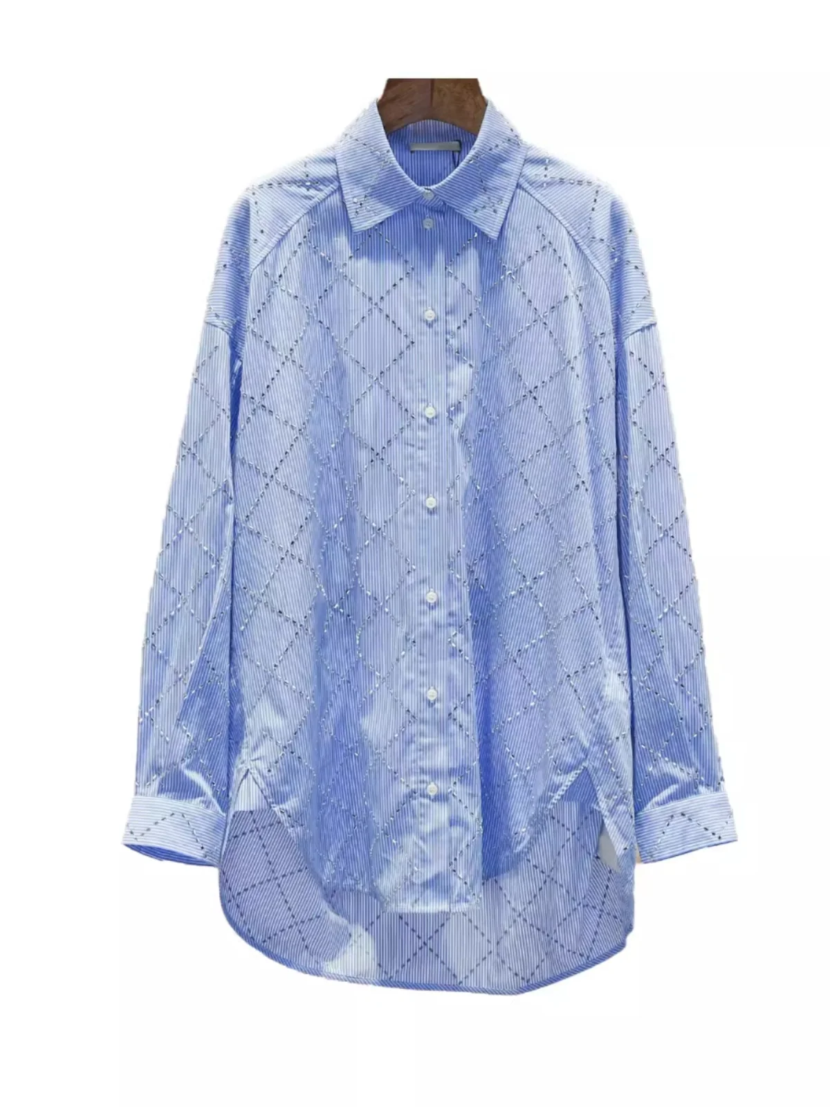

Blue Diamond id Beaded Striped irt Women's Premium Faion Autumn Top Cotton Linen Material Regular Sve Length Long Co...