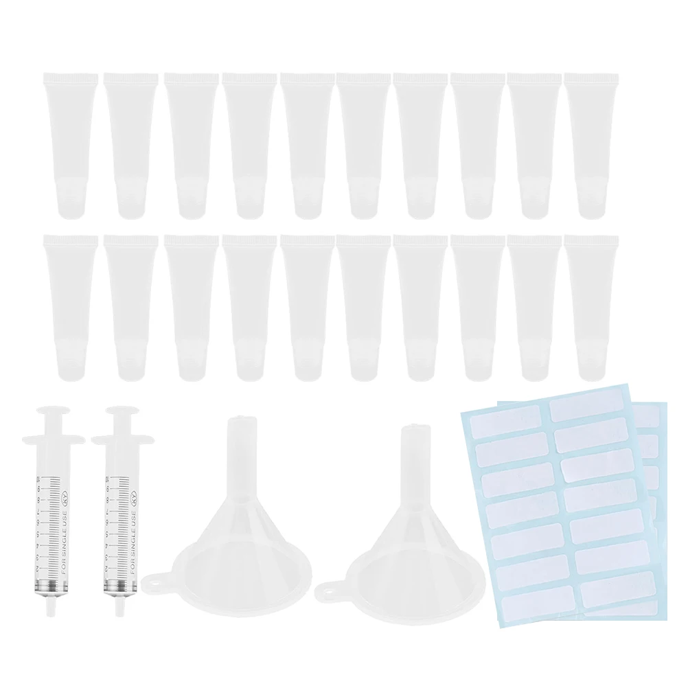 

26pcs Lipstick Tube Set Plastic Empty Squeeze Tubes Travel DIY Containers Gloss Refillable Portable Leak Proof Transparent Lip