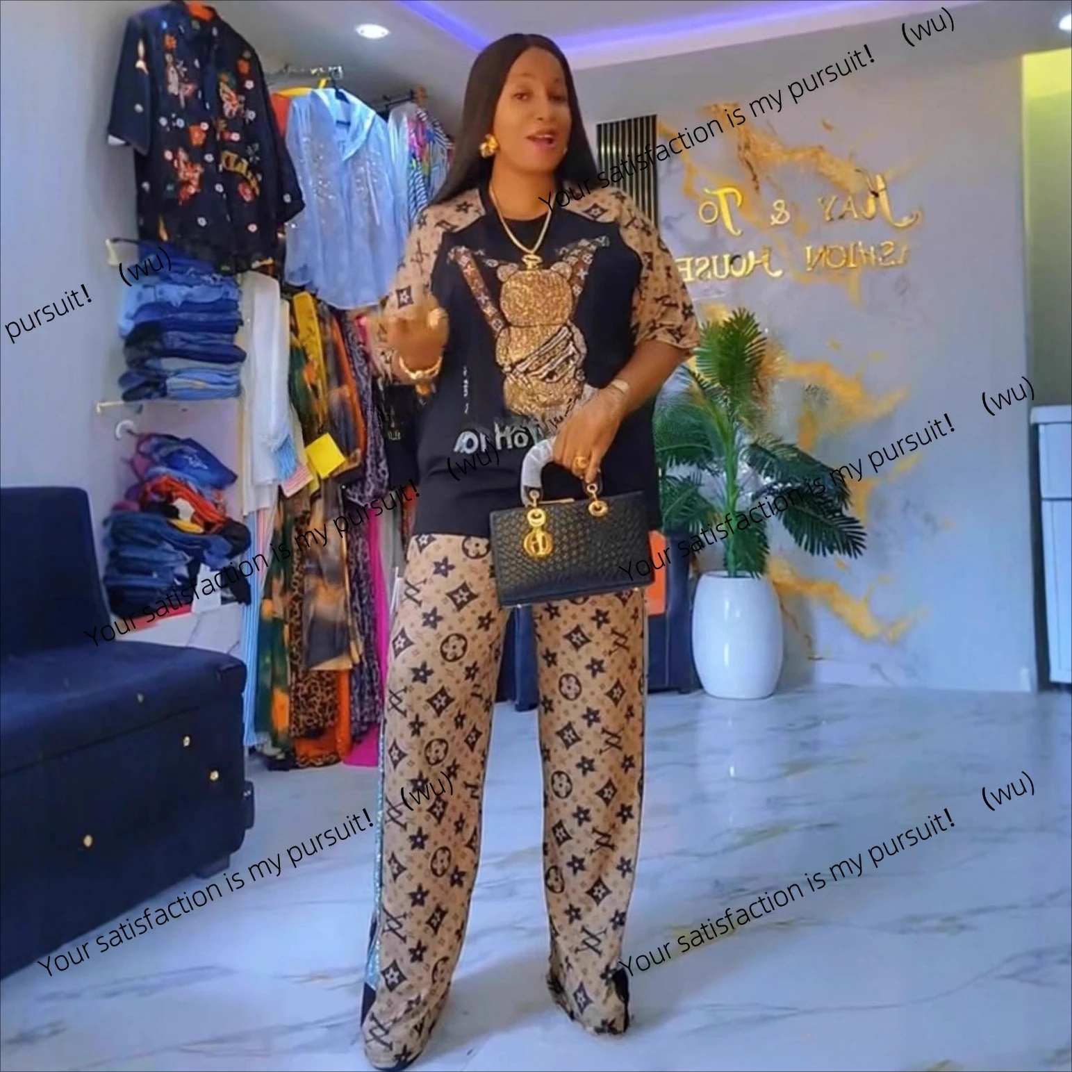 

Famous brand printed casual pants women's spring and summer new pendant high waist mopping pants loose straight pants thin women