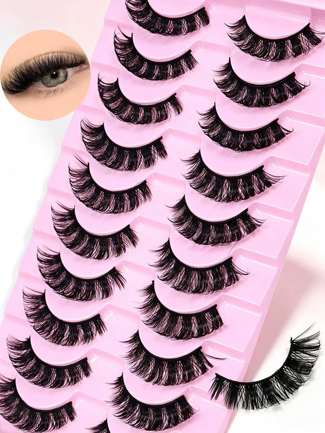 10 Paar flauschige, dicke, künstliche Wimpern, D-Curl, voluminöse Wimpern, natürlicher Look, wiederverwendbar, weiches Augen-Make-up für Frauen – Detail 1