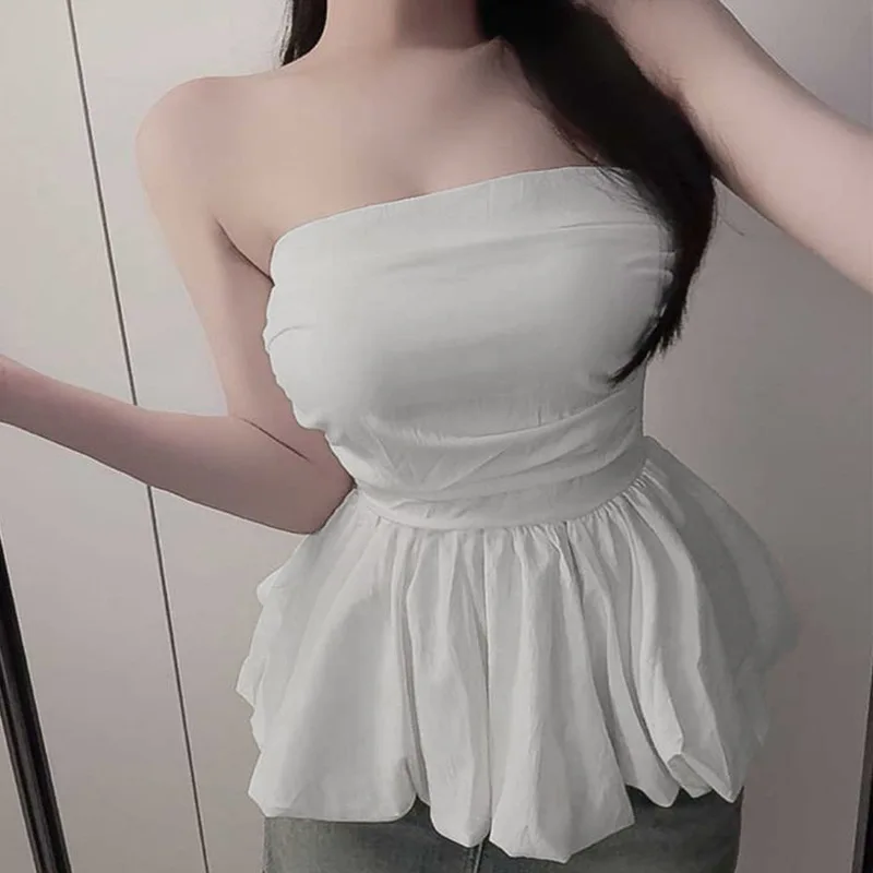 Bralette Sexy coréenne froncée, Style pur désir, épaules dénudées, couvrant la taille, Tube façonnant le corps, haut court pour femmes, K6M4