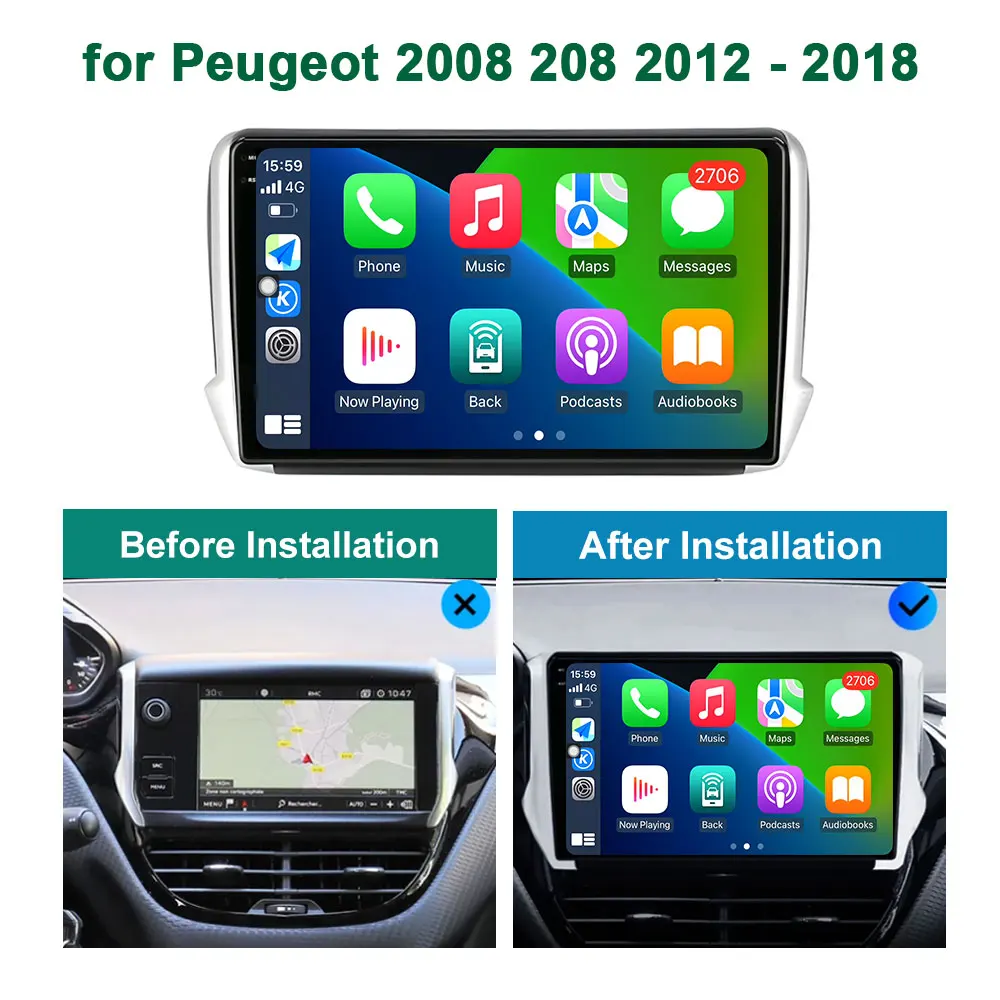 ระบบนำทาง GPS ขนาด10.1นิ้วสำหรับรถยนต์เปอโยต์2008 208 2012-2018เครื่องเล่นวิดีโอมัลติมีเดียสำหรับรถยนต์แอนดรอยด์ OS ไร้สายคาร์เพลย์ BT WIFI