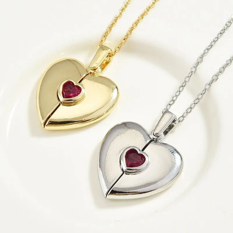 قلادة مفتوحة ومغلقة من الأحجار الكريمة على شكل قلب، وقلادة ملابس عصرية، وإكسسوارات قلادة مفتوحة ومغلقة على شكل قلب