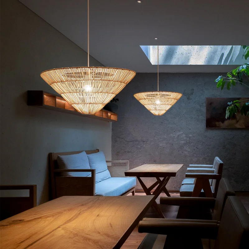 Nordic Umbrella Rattan Pendant Light Wabi sabi pendant lamp for Living room restaurant handmade rattan Chandelier Janpanese lamp