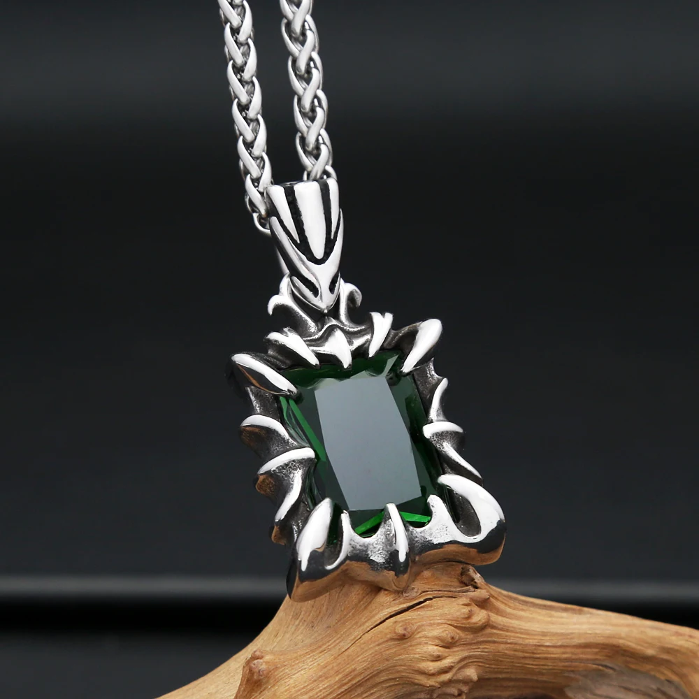 Vintage Fashion Red/Black/Blue/Green Color Stone Pendant Necklace For Men Women Stainless Steel Punk Couple Jewelry Dropshipping