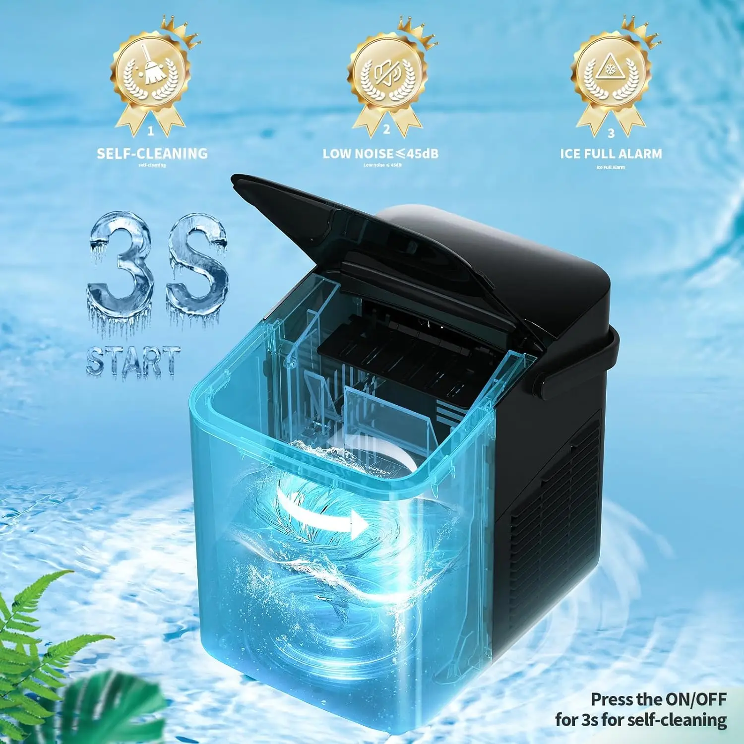 Ice Maker Countertop Ice Machine, 2 Sizes S/L 8 Bullet Ice Ready in 9 Mins, 26.5lbs/24H, Portable Small Maker with Self-Cleaning