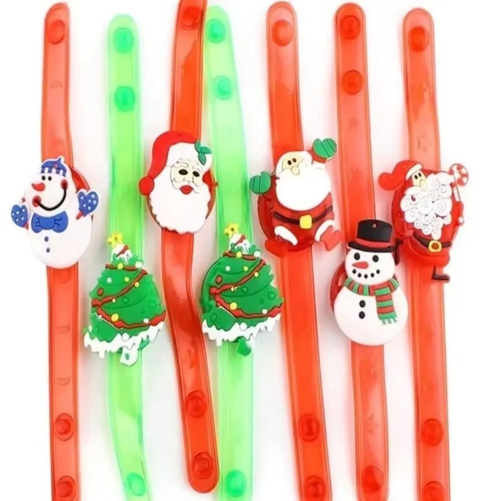 3 ชิ้น กำไลข้อมือพลาสติก LED เรืองแสง ลายการ์ตูน ปรับขนาดได้ ของเล่นเด็ก สำหรับงานฉลองคริสต์มาส