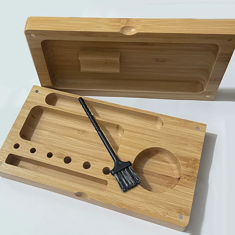 Foldable Bamboo Tray Rolling Cleaning Brush PreRolled Grinders Backflip Tray Console Living Room Organizer Spice Mill Stand Tool