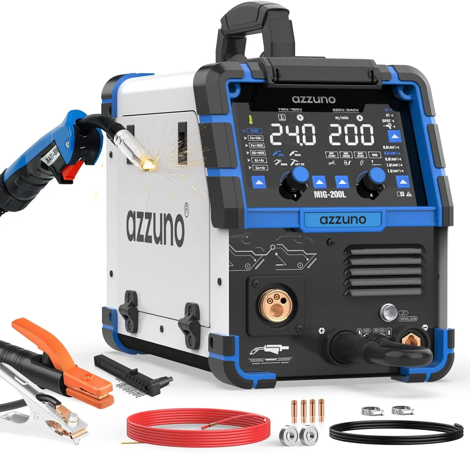 

200A MIG Welder 110V/220V, 8 in 1 Welder Machine Aluminum MIG/Gas MAG/Gasless Flux Core MIG/Gas MIG/Spot MIG/Spool Gun Compatibl