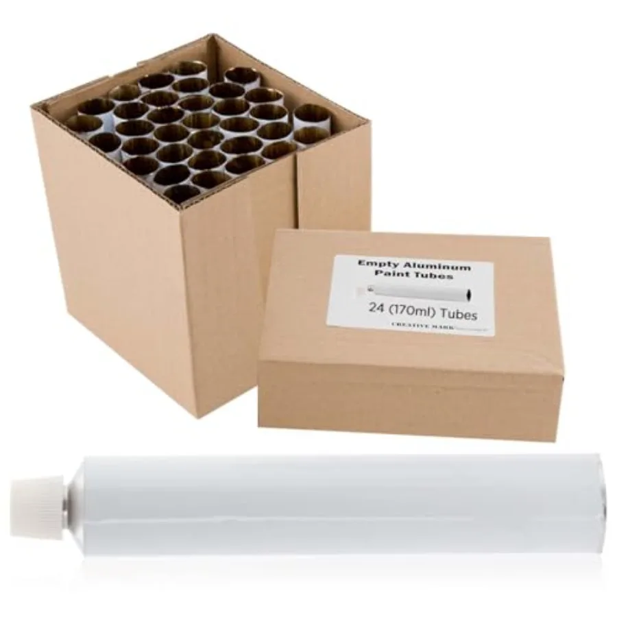 

Empty Paint Tubes - Box of 24 Empty Auminum Paint Tubes and Caps,,Easy-Open Caps, Easy to Crimp, Perfect for Storing Custom Mix