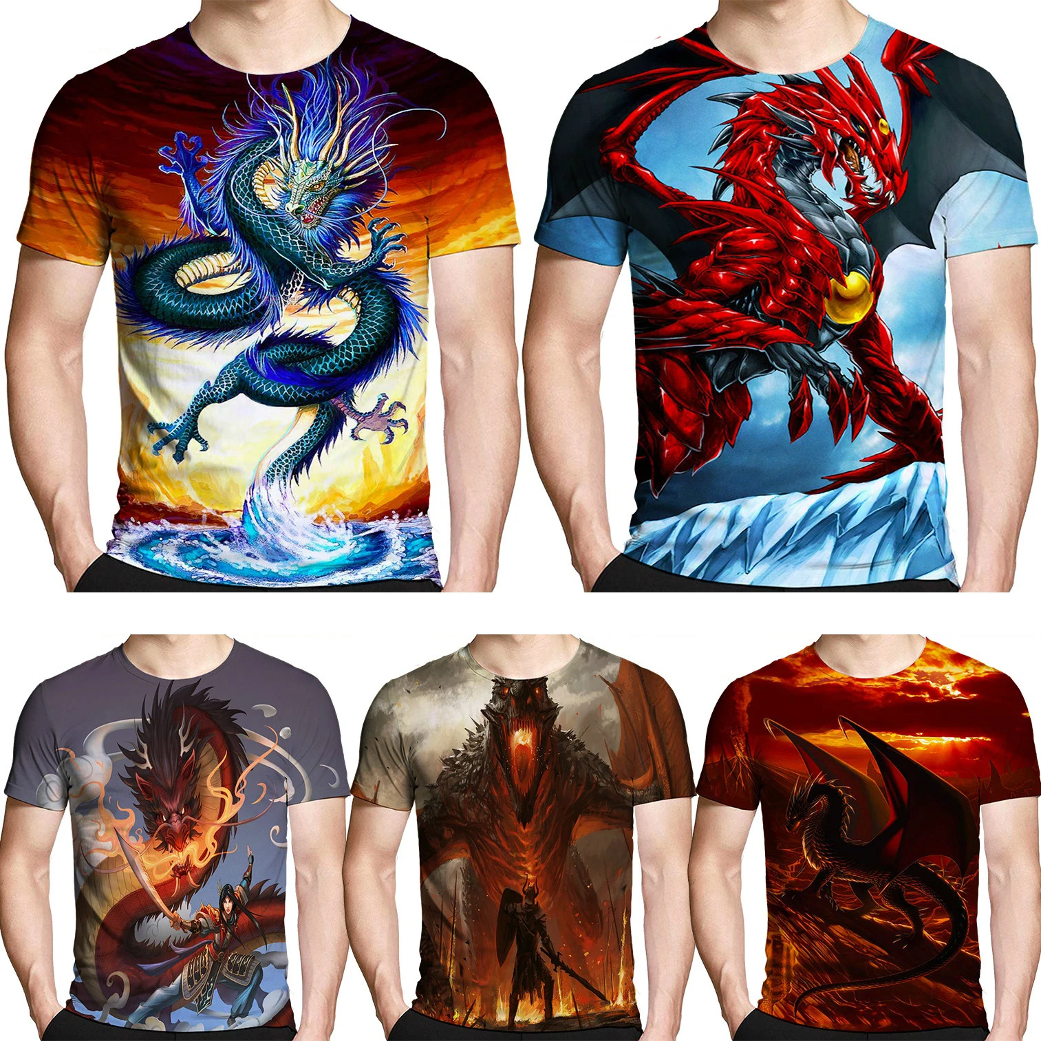 Men's Modern Fashion Flying Dragon 3D Printed T Shirts Summer Short Sleeve O-neck Funny Gothic Tops