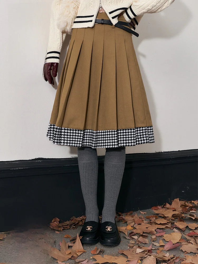 

High Waist A-Line Skirt Women's Winter New Style Pleated Skirt Elf Sack Brand Zipper Design Other Material Ladies Skirt