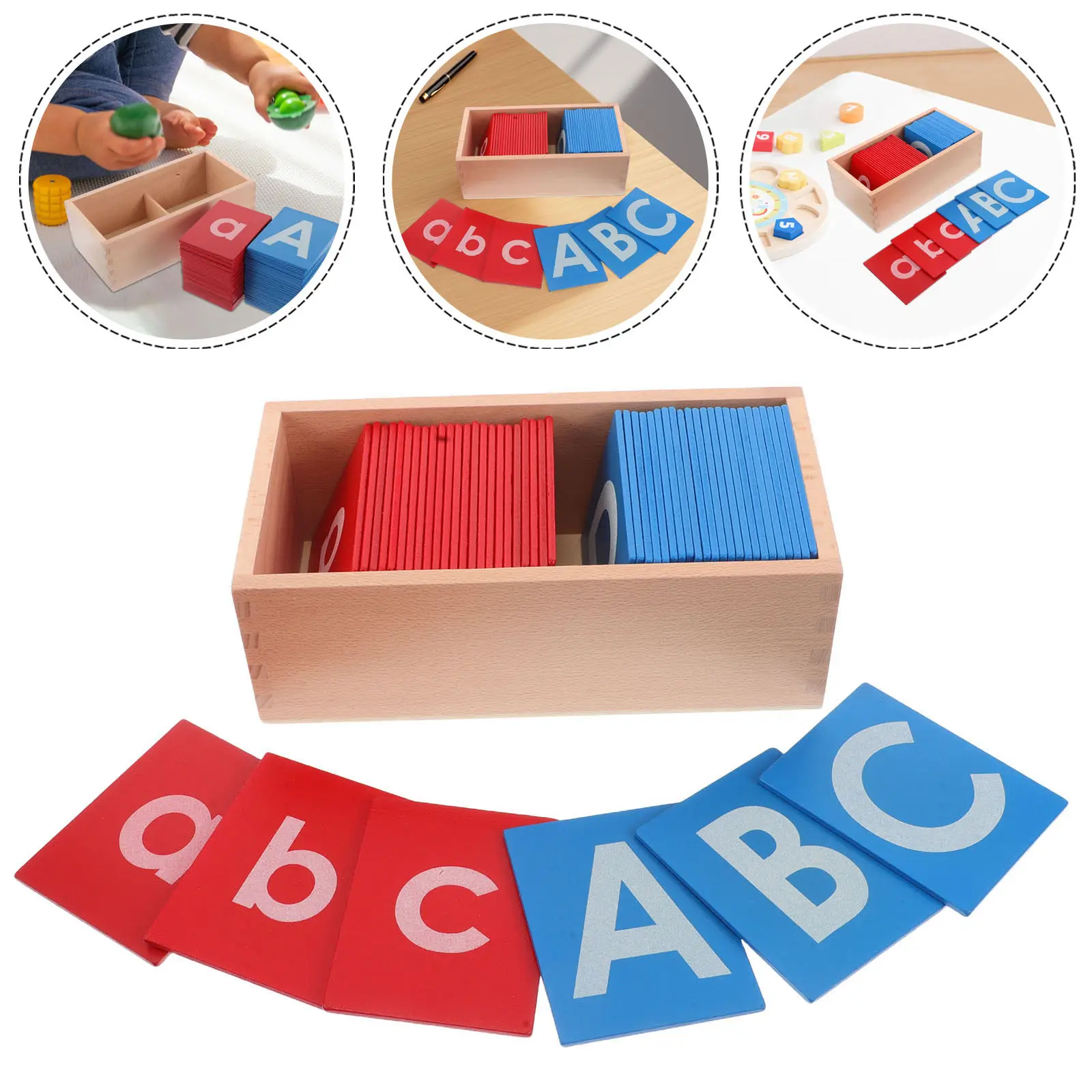 

1Set Montessori Alphabet Board with Red Blue Sandpaper Letters Wooden Tactile Learning Tool for Kids Language Development