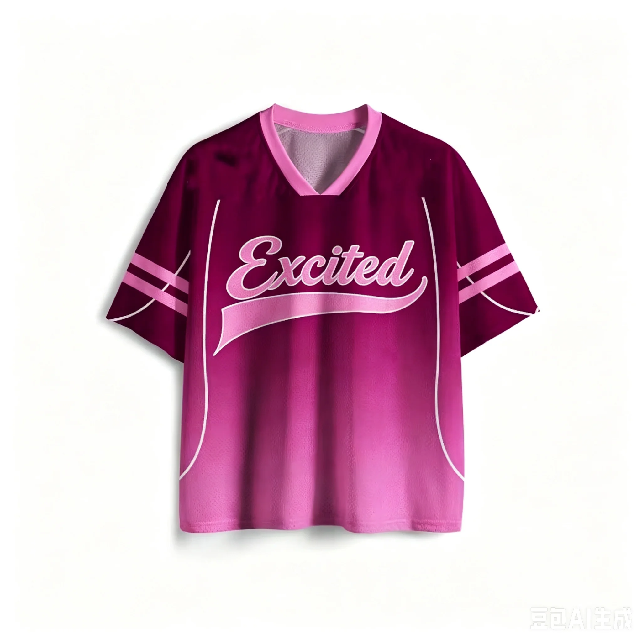 2026 Unisex Jersey Gradient Pink Purple Excited Letter Number 08 V Neck Short Sleeve Y2K Streetwear Back To School Casual Top