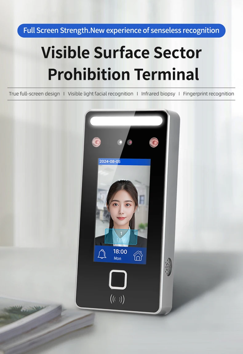 Biometric Facial Recognition Attendance Machine Dynamic Face & Card Access Control Employee Clock-In Clock-Out All-in-One System