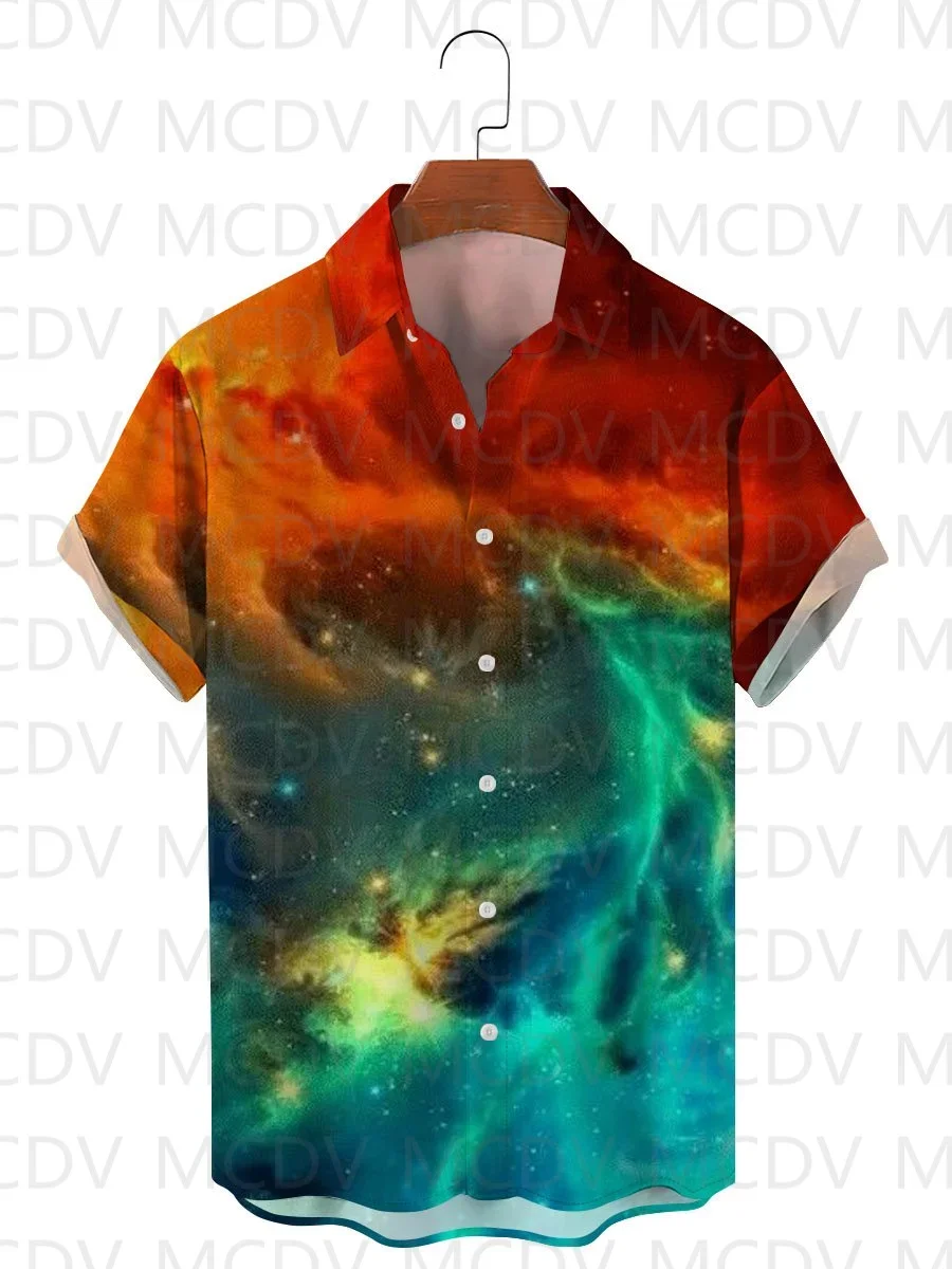 Colorful Aurora 3D All Over Print Men's Casual Hawaiian Short Sleeve Shirt