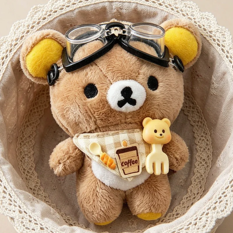 King Rilakkuma Plush Pendant Kawaii Pilot Bear Keychain Stuffed Doll Bag Charm Keychain Xmas Birthday Gifts 13CM