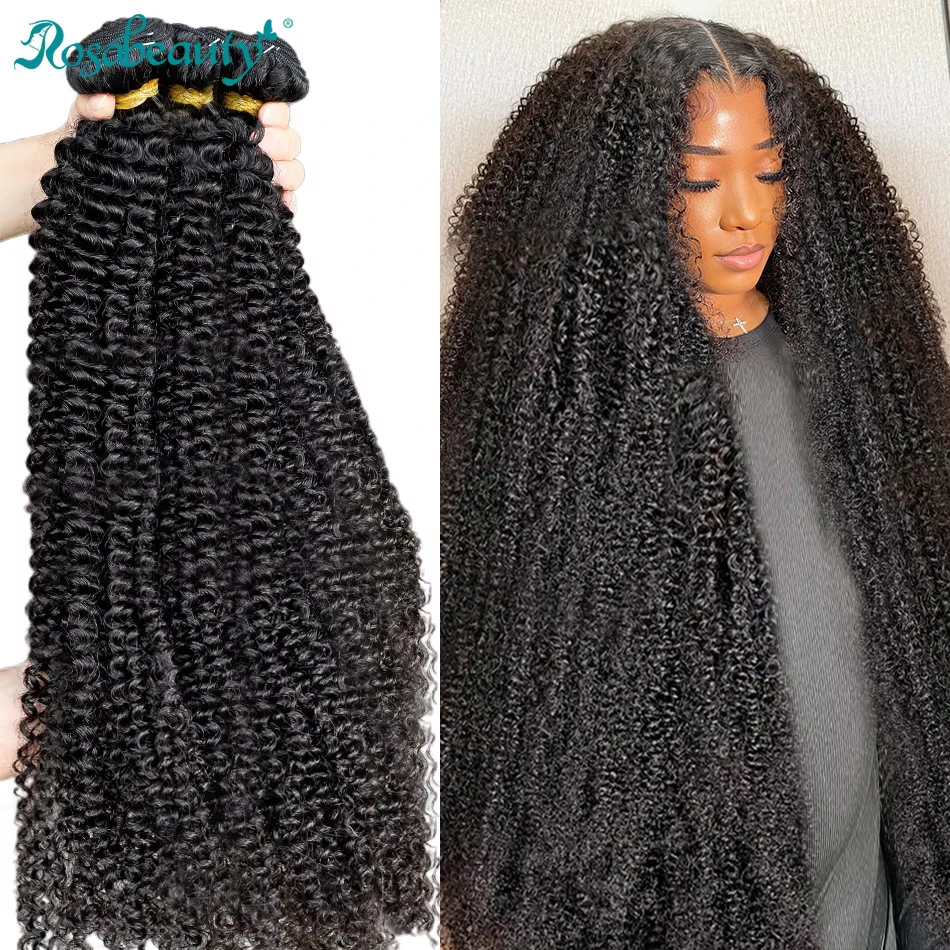 Rosabeauty Mongolian Afro Kinky Human Hair Bulk 28 30 32 Inch 100% Unprocessed Virgin Curly Bundles 2 3 4PCS Hair Extensions