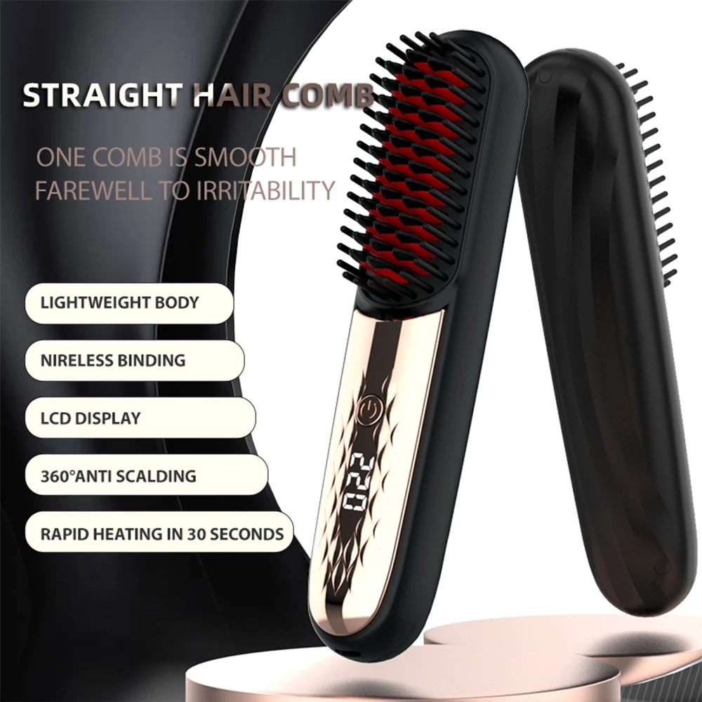 Cordless Hair Brush Straightener Electric Hot Heating Brush Negative Ion Hair Straightening Styling Comb Smoothing Nourish Hair