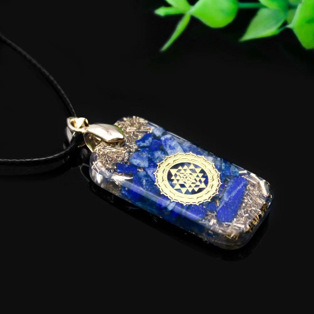 Natural Lapis Lazuli Sri Yantra Necklace Orgone Metatron Cube Pendant Orgonite Energy Chakela Reiki Metal Crystal Jewelry Gift