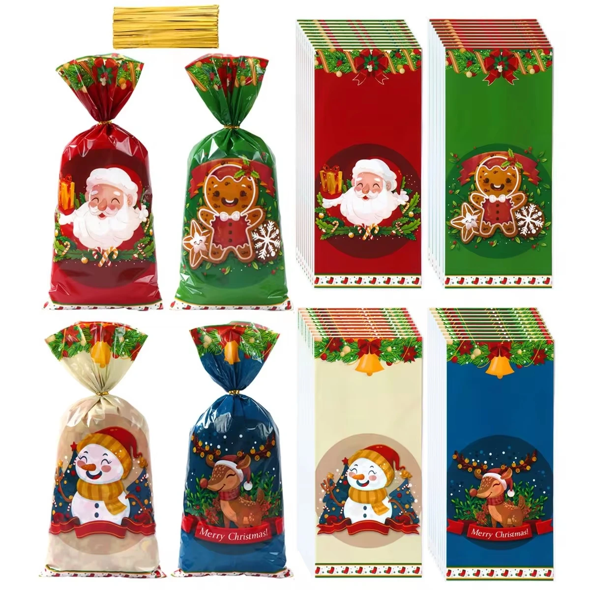 25/50/100pcs Christmas Candy Bags Merry Christmas Decorations 2023 for Home Xmas Gift Bags Cristmas Cookies Packing Supplies