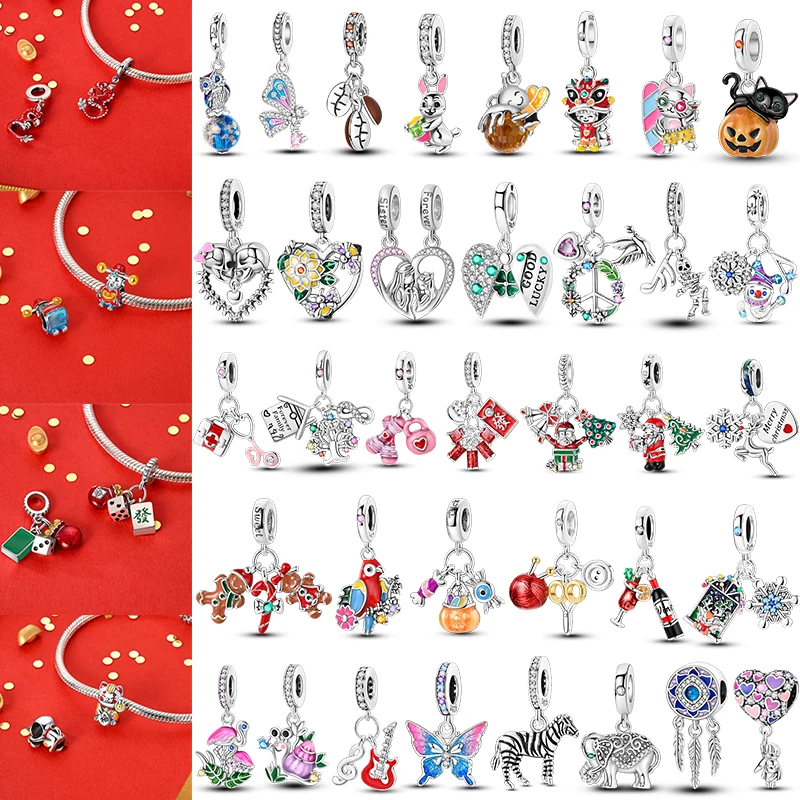 

Travel Passport Plane Christmas Snowman Penguin Snowflake Colorful Luminous Lotus Butterfly Cat Charm Fit Original Women Jewelry
