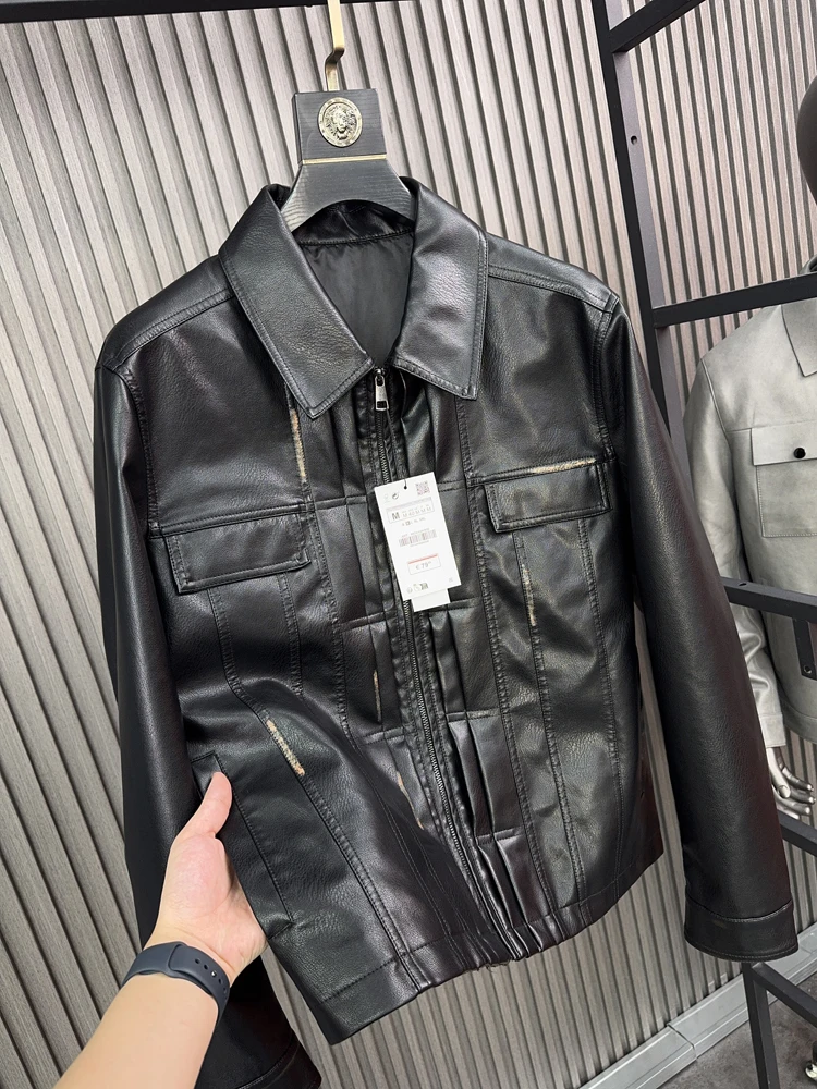 

Повседневное мужское пальто из эко-кожи на весну и осень Faion Ci Sle с воротником SVIP Cabinet Pampa и натуральное кожаное пальто